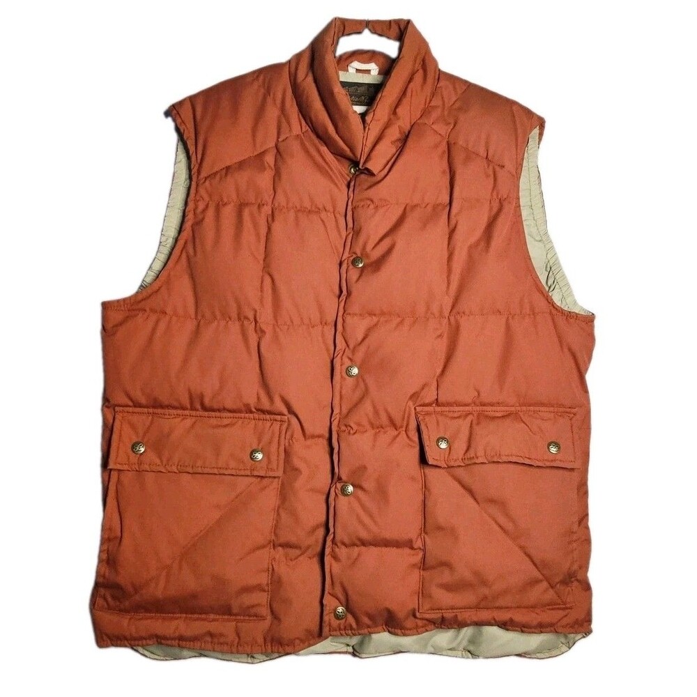 Vtg Eddie Bauer Men's Rust Orange Puffer Goose Down 70s-80s Vest USA Made Look!